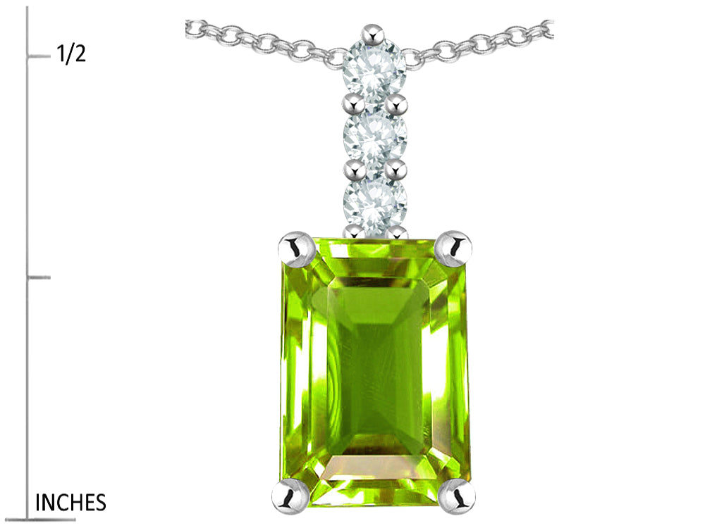 Star K  8x6mm Octagon Emerald Cut Genuine Peridot Three Stone Pendant Necklace