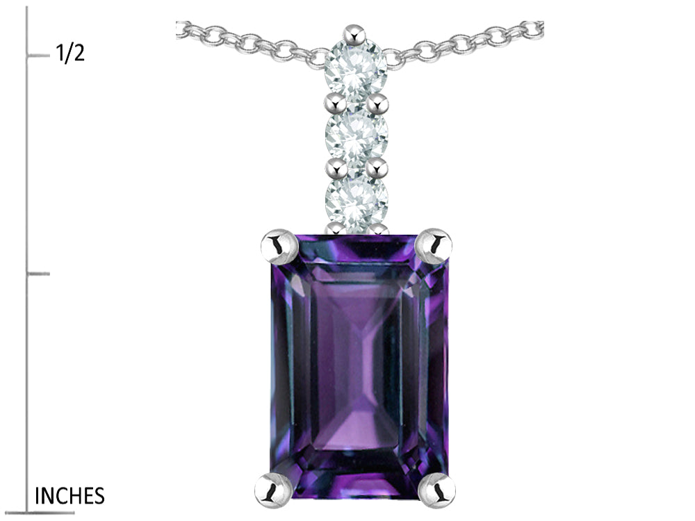 Star K  8x6mm Octagon Emerald Cut Simulated Alexandrite Three Stone Pendant Necklace