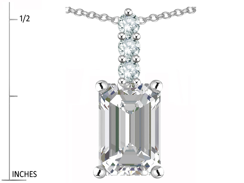Star K  8x6mm Octagon Emerald Cut Genuine White Topaz Three Stone Pendant Necklace