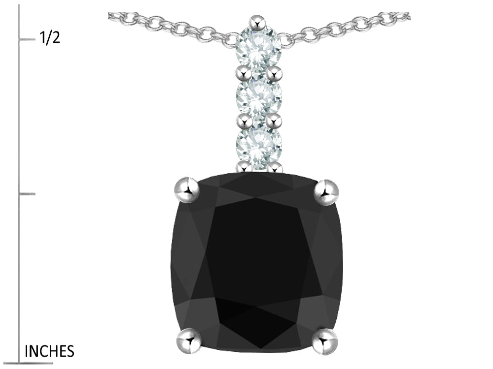 Star K  7mm Cushion-Cut Genuine Black Sapphire Three Stone Pendant Necklace