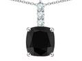 Star K  7mm Cushion-Cut Genuine Black Sapphire Three Stone Pendant Necklace