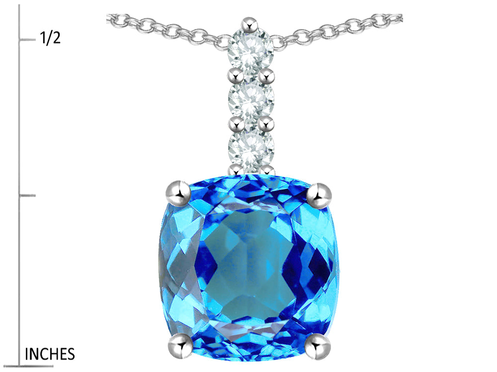 Star K  7mm Cushion-Cut Genuine Blue Topaz Three Stone Pendant Necklace