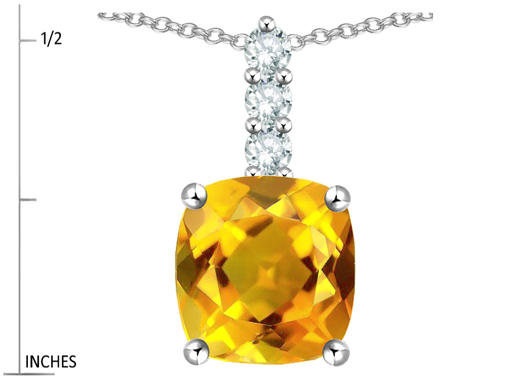 Star K  7mm Cushion-Cut Genuine Citrine Three Stone Pendant Necklace