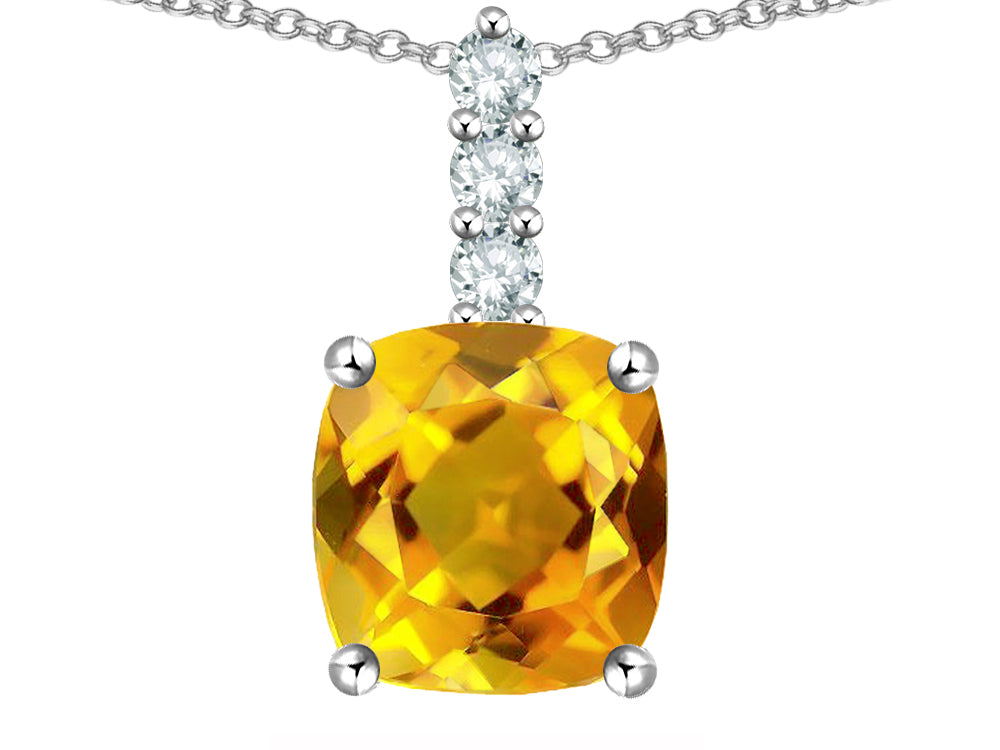 Star K  7mm Cushion-Cut Genuine Citrine Three Stone Pendant Necklace