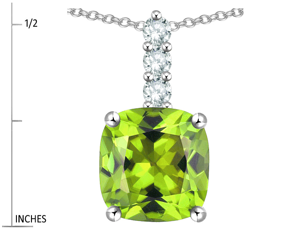 Star K  7mm Cushion-Cut Genuine Peridot Three Stone Pendant Necklace