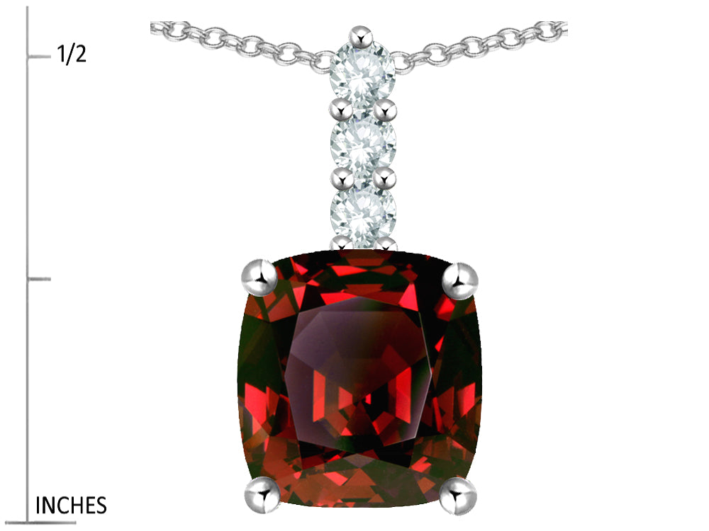 Star K  7mm Cushion-Cut Genuine Garnet Three Stone Pendant Necklace