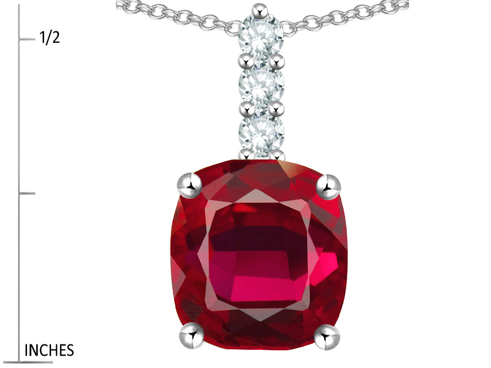 Star K  7mm Cushion-Cut Created Ruby Three Stone Pendant Necklace