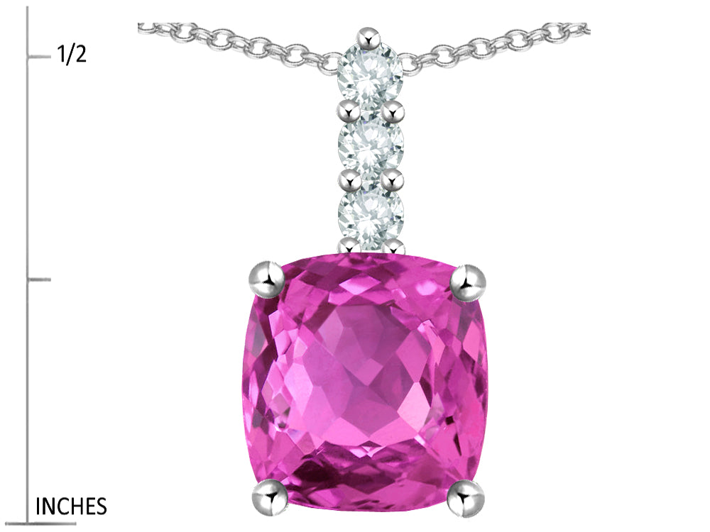 Star K  7mm Cushion-Cut Created Pink Sapphire Three Stone Pendant Necklace