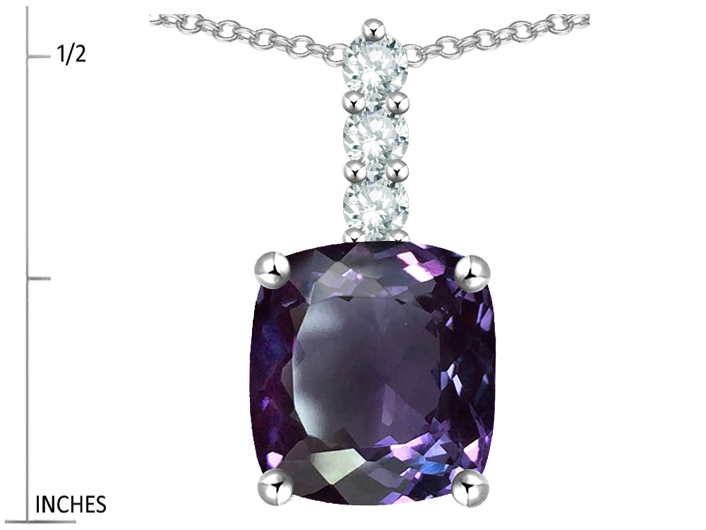 Star K  7mm Cushion-Cut Simulated Alexandrite Three Stone Pendant Necklace
