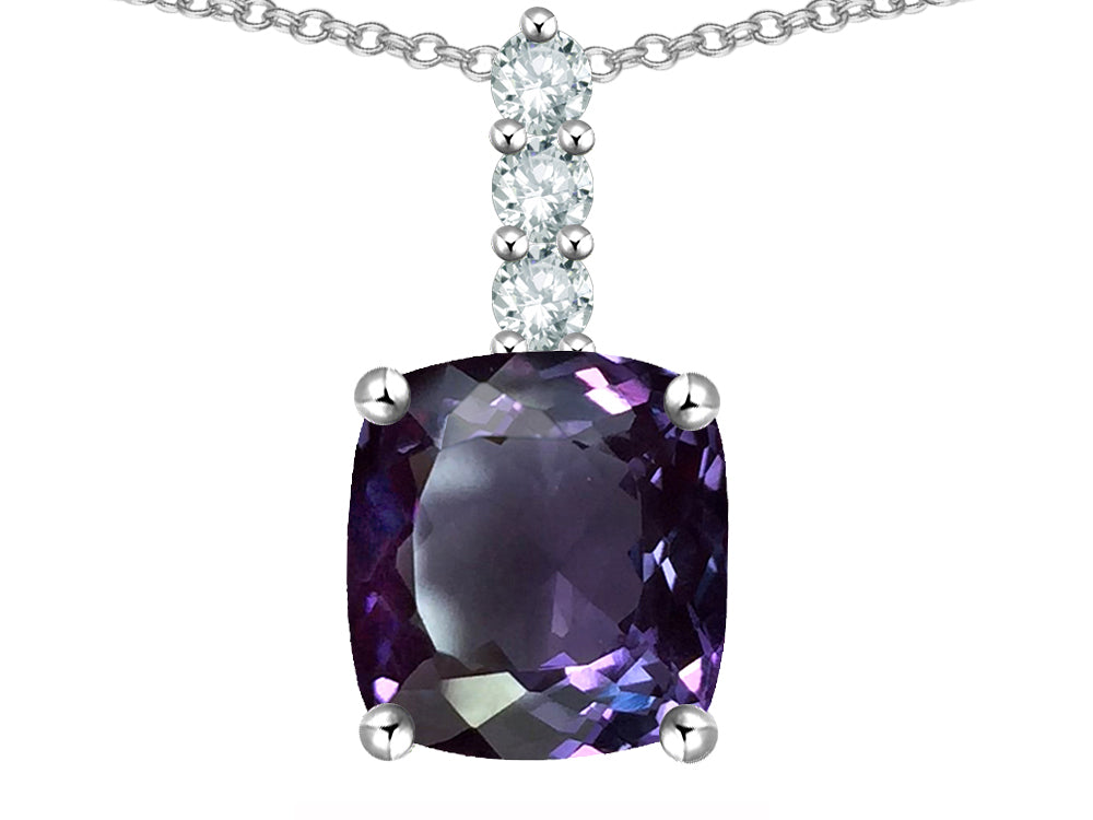Star K  7mm Cushion-Cut Simulated Alexandrite Three Stone Pendant Necklace