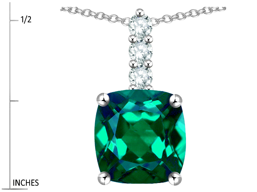 Star K  7mm Cushion-Cut Simulated Emerald Three Stone Pendant Necklace