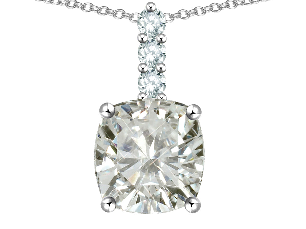 Star K  7mm Cushion-Cut Genuine White Topaz Three Stone Pendant Necklace