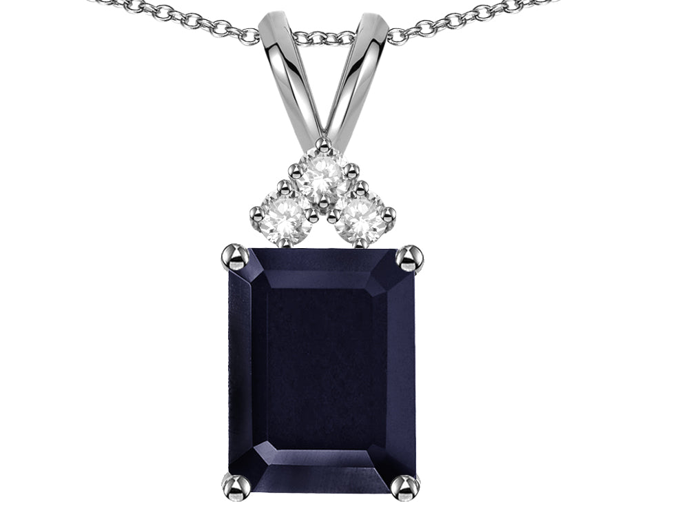 Star K  Emerald Cut 10x8 mm Genuine Black Sapphire Pendant Necklace