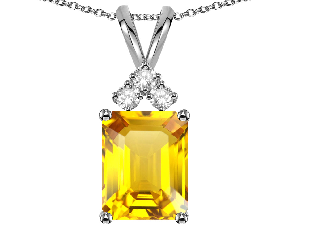 Star K  Emerald Cut 10x8 mm Genuine Citrine Pendant Necklace