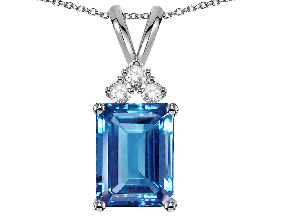 Star K  Emerald Cut 10x8 mm Genuine Blue Topaz Pendant Necklace