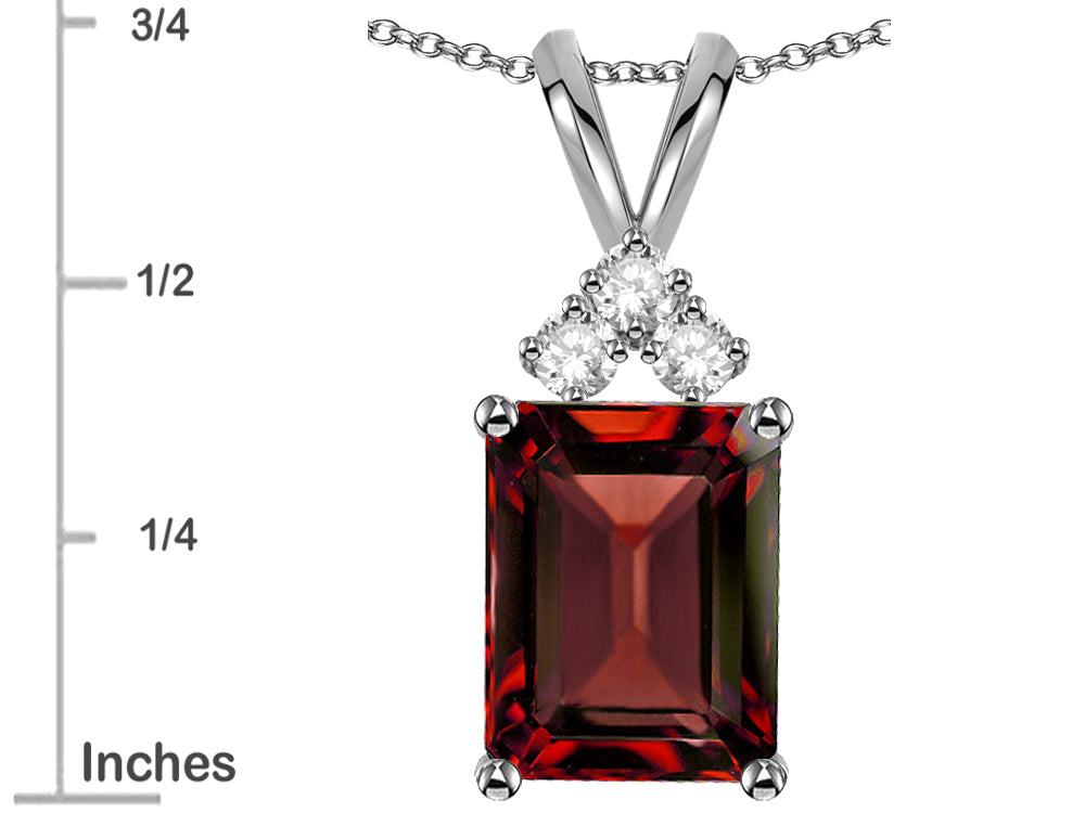 Star K  Emerald Cut 10x8 mm Genuine Garnet Pendant Necklace