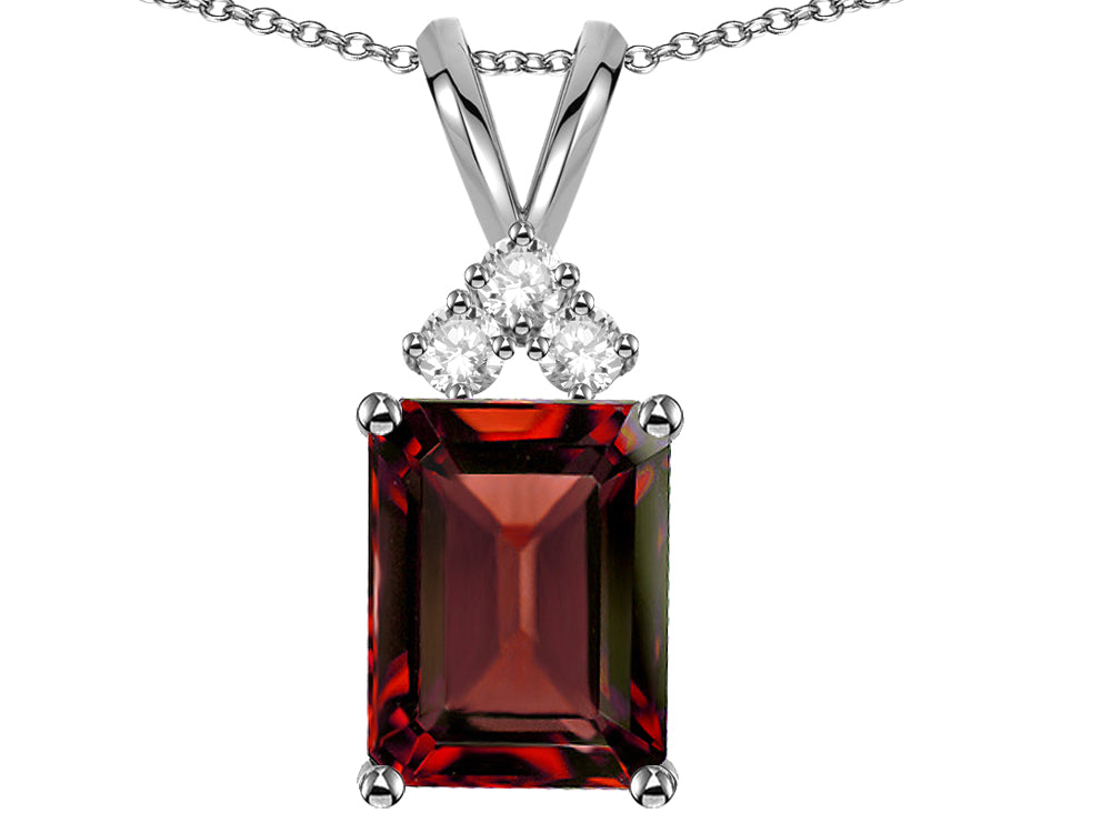 Star K  Emerald Cut 10x8 mm Genuine Garnet Pendant Necklace