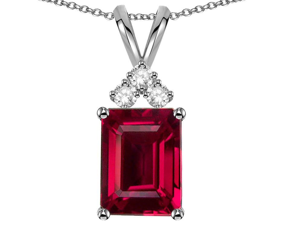 Star K  Emerald Cut 10x8 mm Created Ruby Pendant Necklace