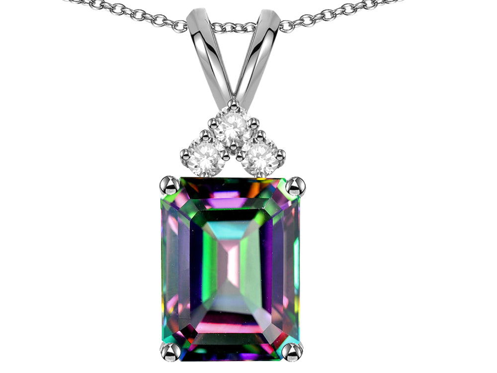 Star K  Emerald Cut 10x8 mm Rainbow Mystic Topaz Pendant Necklace