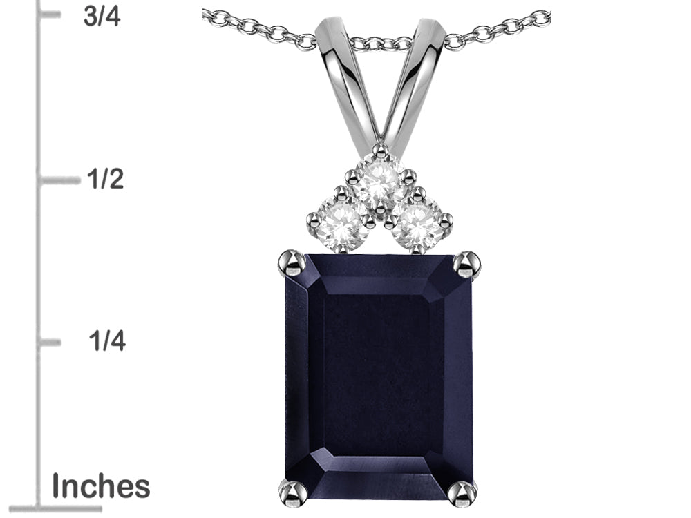 Star K  Emerald Cut 10x8 mm Genuine Black Sapphire Pendant Necklace