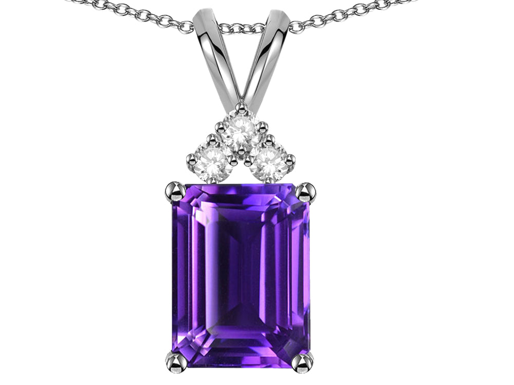 Star K  Emerald Cut 10x8 mm Genuine Amethyst Pendant Necklace