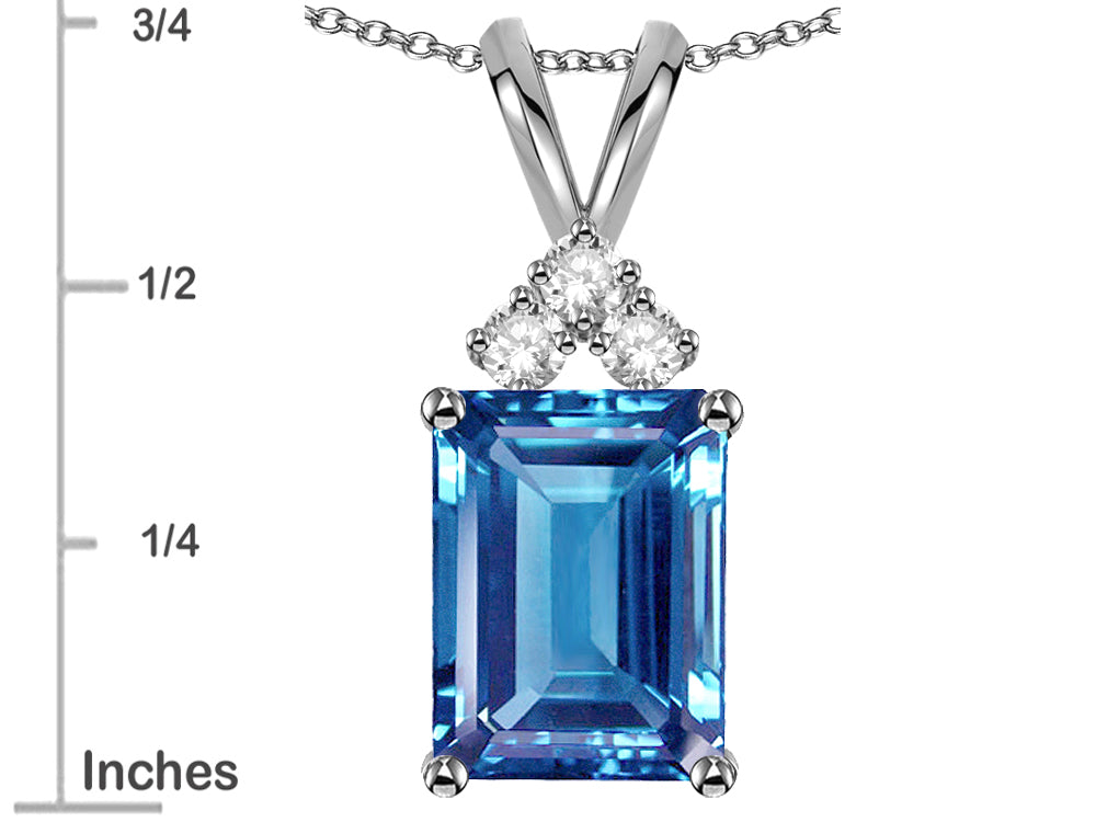 Star K  Emerald Cut 10x8 mm Genuine Blue Topaz Pendant Necklace