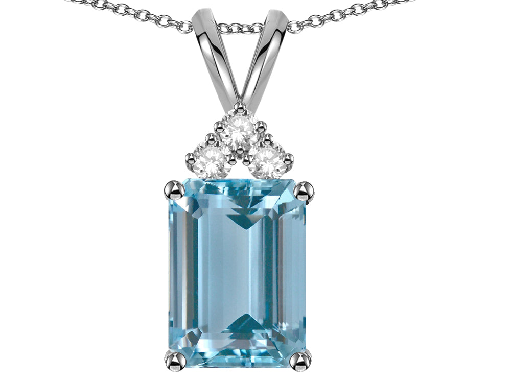 Star K  Emerald Cut 10x8 mm Genuine Sky Blue Topaz Pendant Necklace