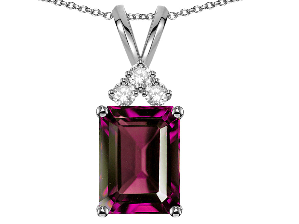 Star K  Emerald Cut 10x8 mm Genuine Rhodolite Pendant Necklace