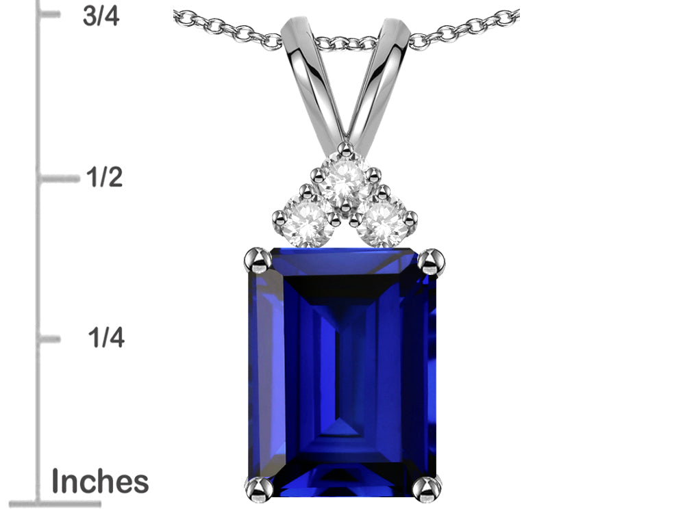 Star K  Emerald Cut 10x8 mm Created Sapphire Pendant Necklace