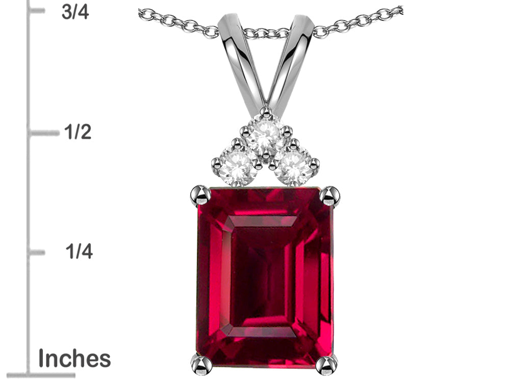 Star K  Emerald Cut 10x8 mm Created Ruby Pendant Necklace