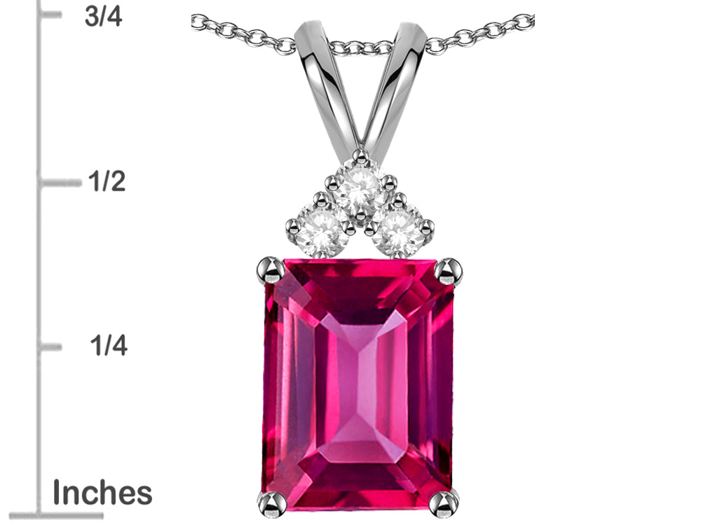 Star K  Emerald Cut 10x8 mm Simulated Pink Tourmaline Pendant Necklace
