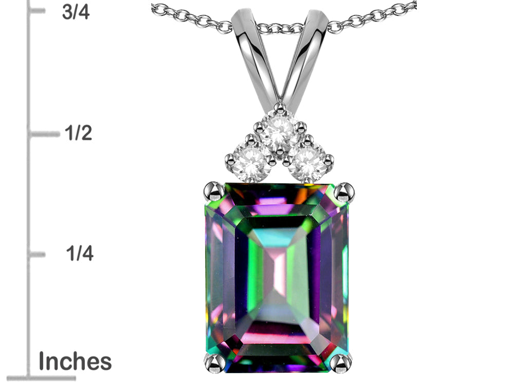Star K  Emerald Cut 10x8 mm Rainbow Mystic Topaz Pendant Necklace