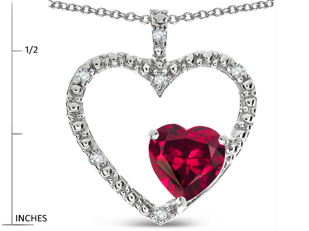 Star K  Open Heart Pendant Necklace with 6mm Heart Shaped Created Ruby Stone