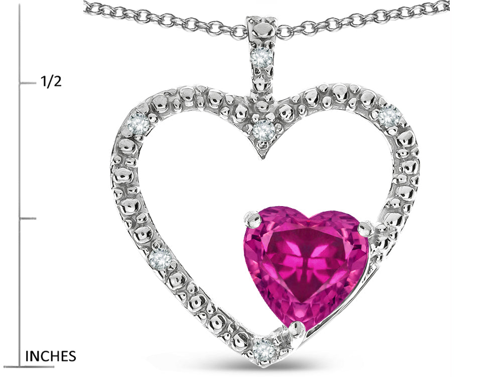Star K  Open Heart Pendant Necklace with 6mm Heart Shaped Simulated Pink Tourmaline Stone