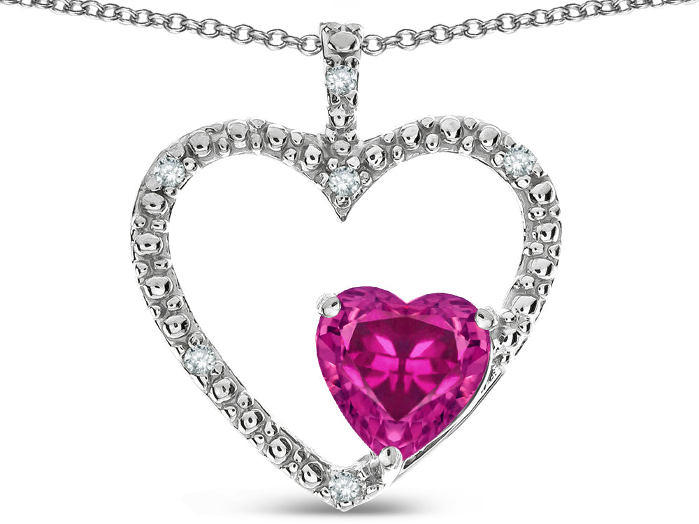 Star K  Open Heart Pendant Necklace with 6mm Heart Shaped Simulated Pink Tourmaline Stone