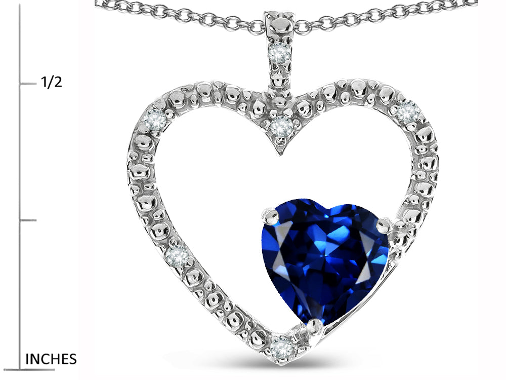 Star K  Open Heart Pendant Necklace with 6mm Heart Shaped Created Sapphire Stone