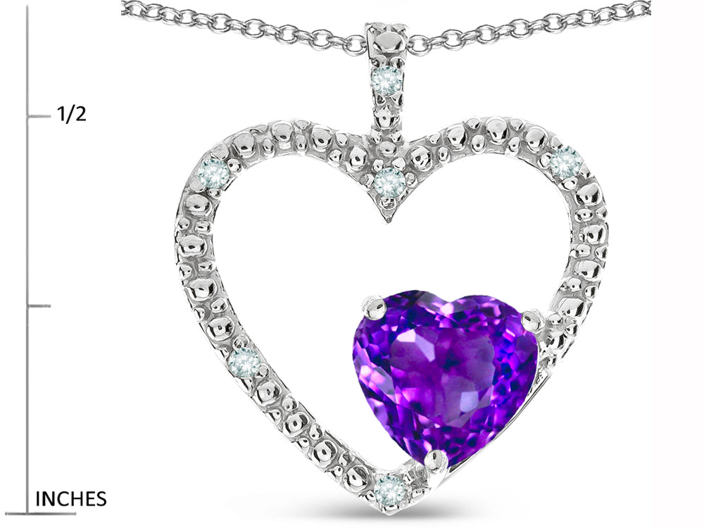 Star K  Open Heart Pendant Necklace with 6mm Heart Shaped Genuine Amethyst Stone
