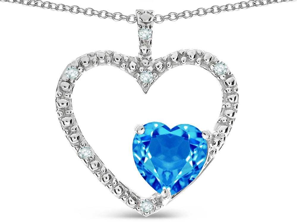 Star K  Open Heart Pendant Necklace with 6mm Heart Shaped Genuine Blue Topaz Stone