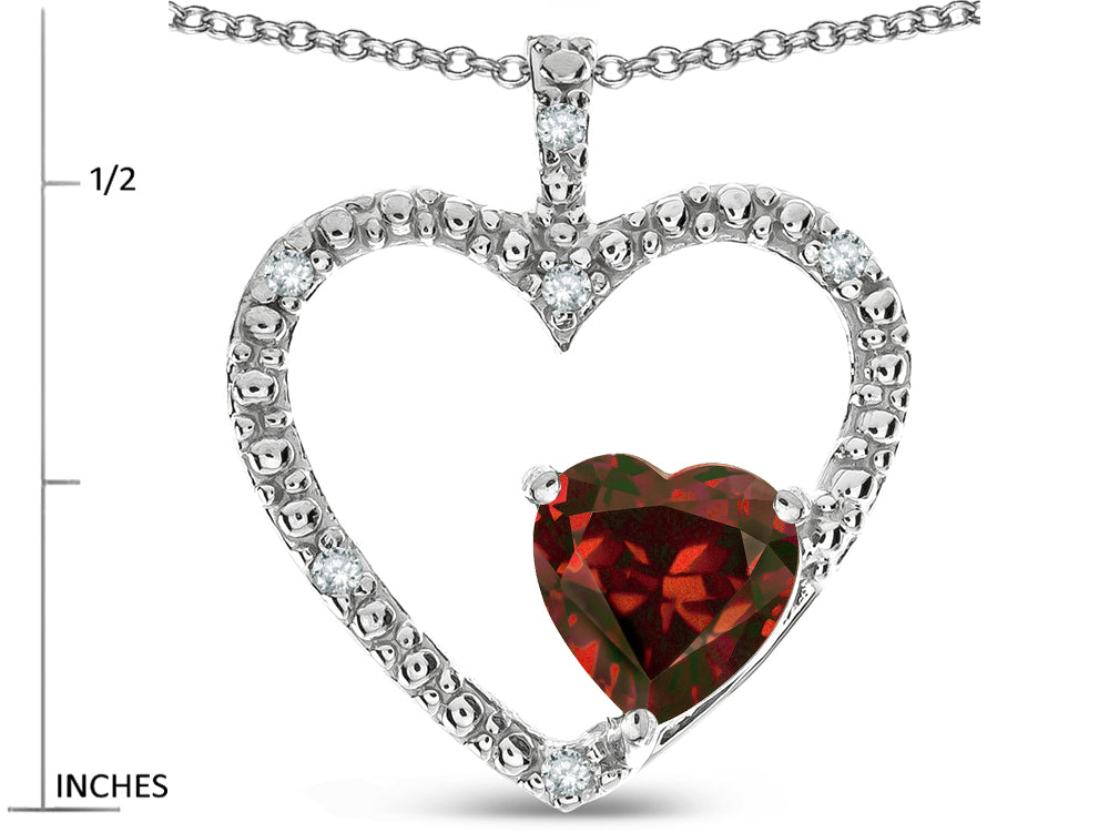 Star K  Open Heart Pendant Necklace with 6mm Heart Shaped Genuine Garnet Stone