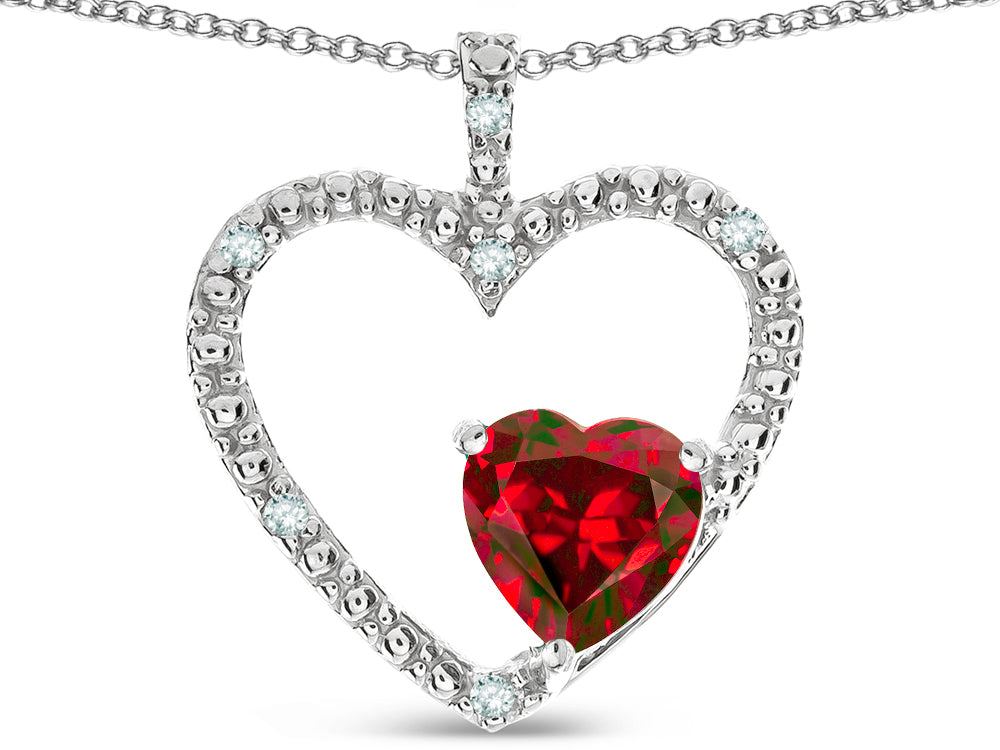 Star K  Open Heart Pendant Necklace with 6mm Heart Shaped Genuine Garnet Stone