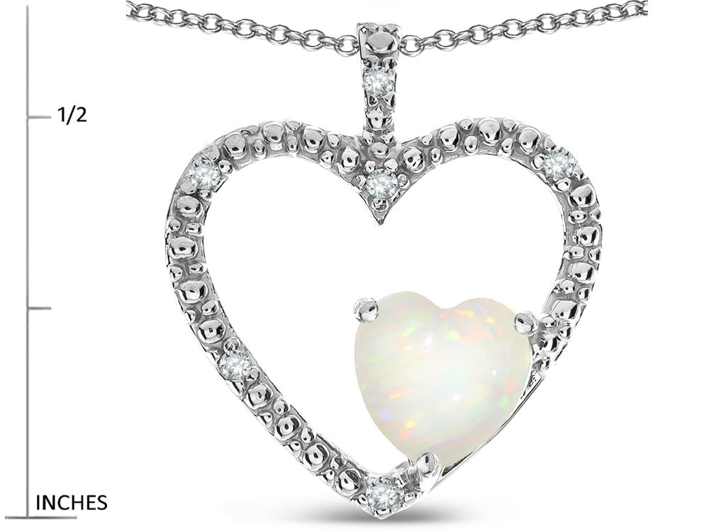 Star K  Open Heart Pendant Necklace with 6mm Heart Shaped Genuine Opal Stone