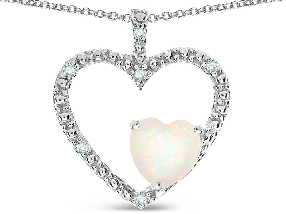 Star K  Open Heart Pendant Necklace with 6mm Heart Shaped Genuine Opal Stone