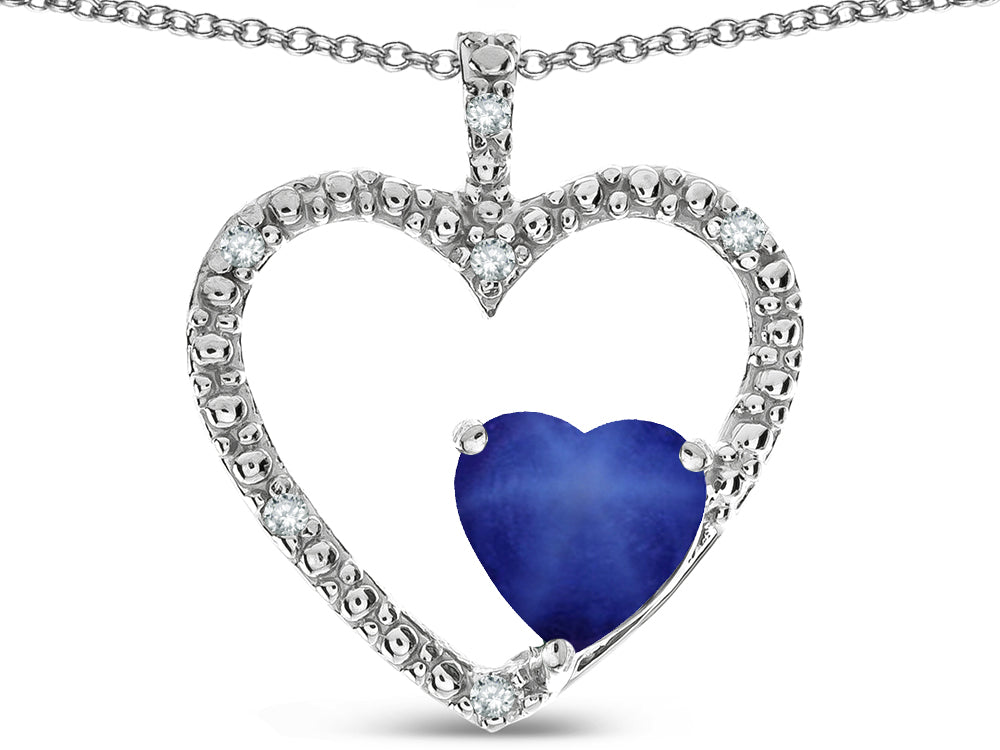 Star K  Open Heart Pendant Necklace with 6mm Heart Shaped Created Star Sapphire Stone