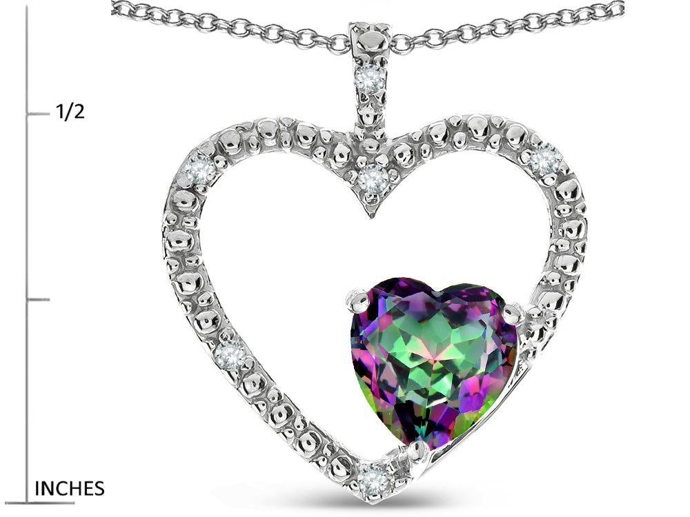 Star K  Open Heart Pendant Necklace with 6mm Heart Shaped Rainbow Mystic Topaz Stone