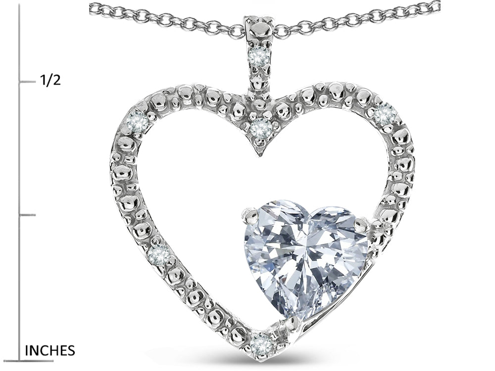 Star K  Open Heart Pendant Necklace with 6mm Heart Shaped Genuine White Topaz Stone