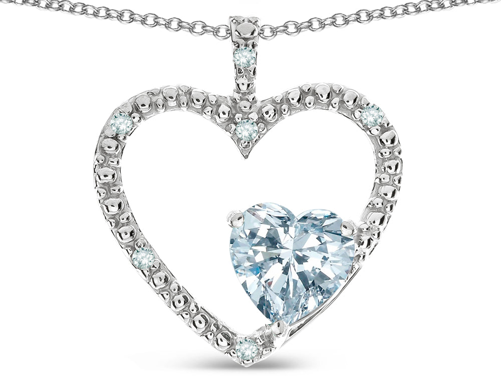 Star K  Open Heart Pendant Necklace with 6mm Heart Shaped Genuine White Topaz Stone