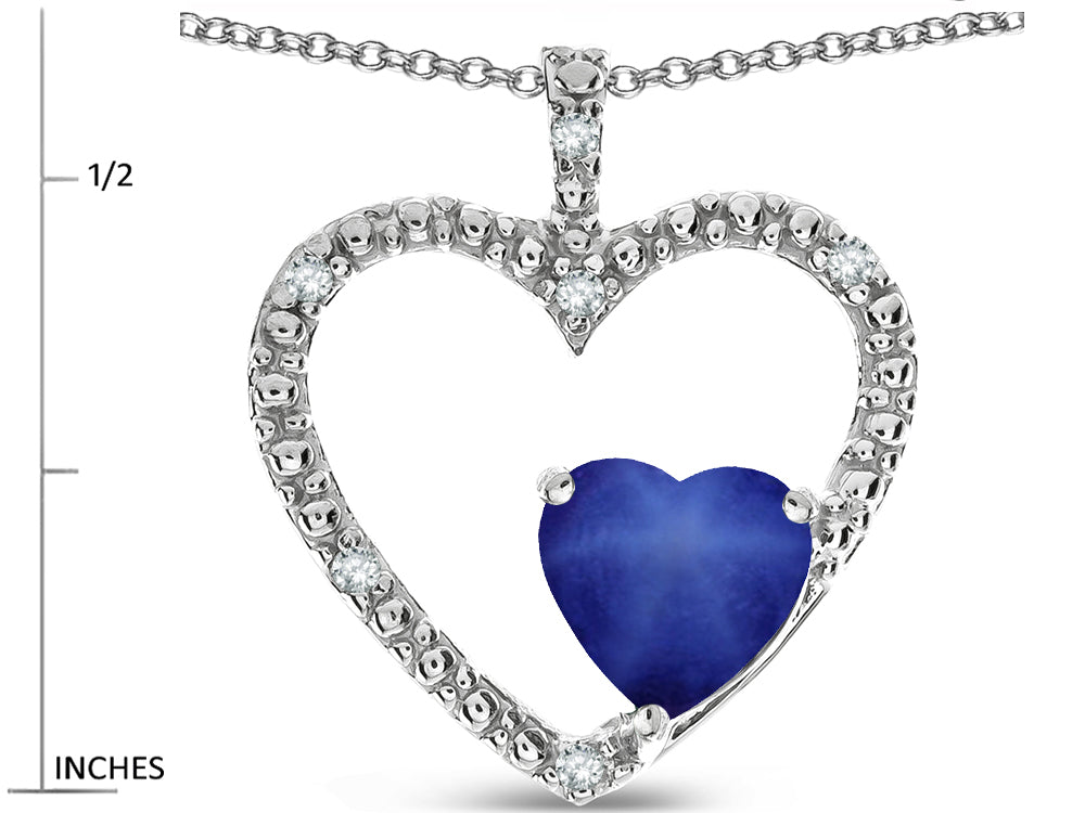 Star K  Open Heart Pendant Necklace with 6mm Heart Shaped Created Star Sapphire Stone