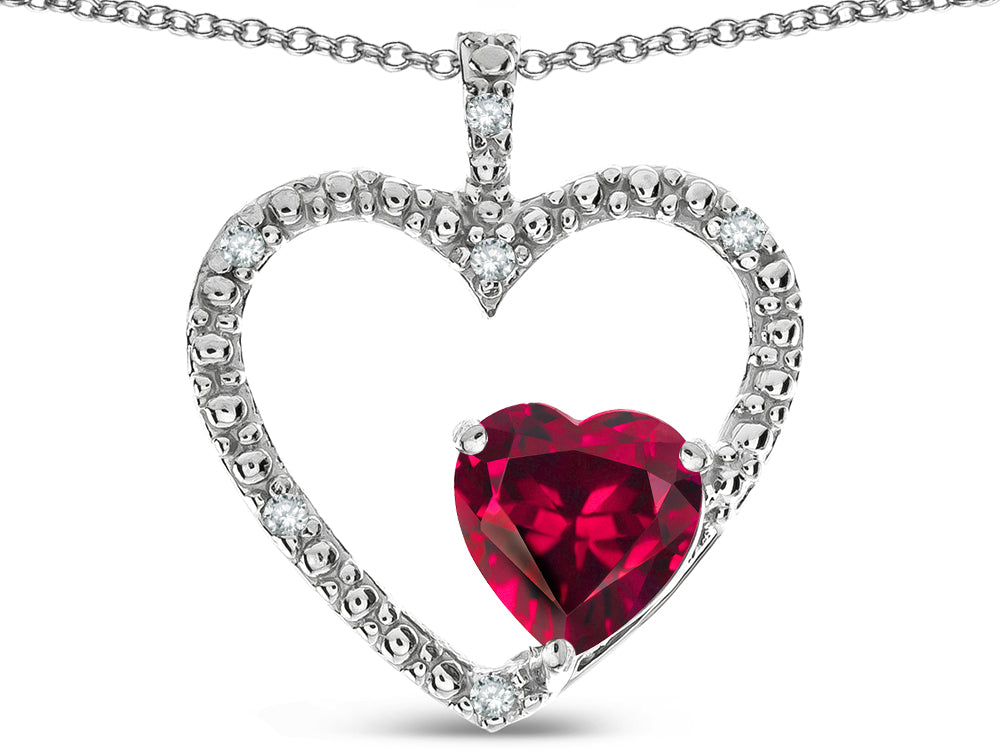 Star K  Open Heart Pendant Necklace with 6mm Heart Shaped Created Ruby Stone