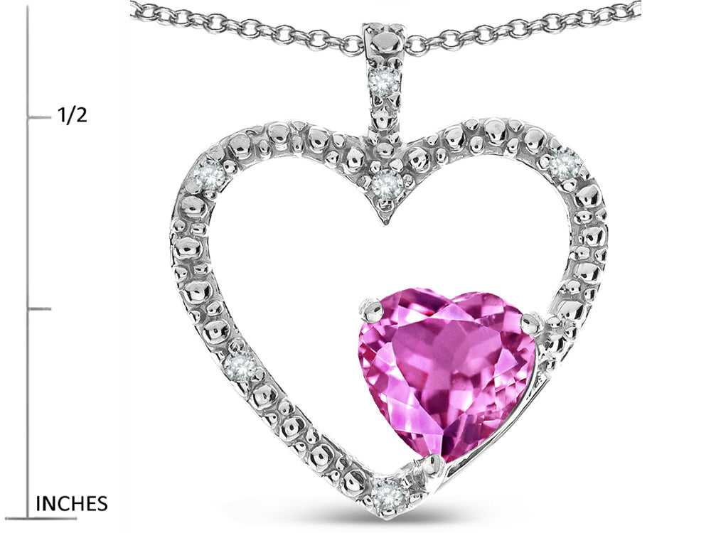 Star K  Open Heart Pendant Necklace with 6mm Heart Shaped Created Pink Sapphire Stone