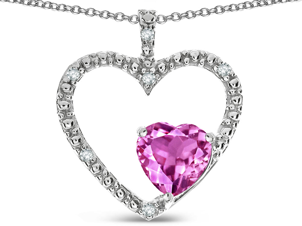 Star K  Open Heart Pendant Necklace with 6mm Heart Shaped Created Pink Sapphire Stone